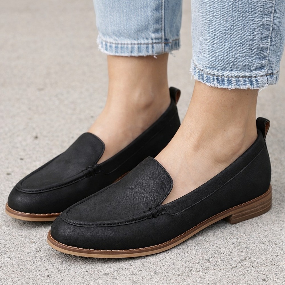 NEW Lucky Brand Erlasida Loafer Black Goat Buggi Leather Size 8.5M #0824